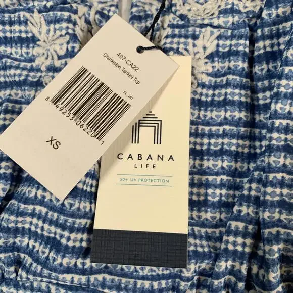 Cabana Life Charleston Tankini‎ Top Womens XS Blue White Embroidered Swim 50+ UV - Picture 3 of 11